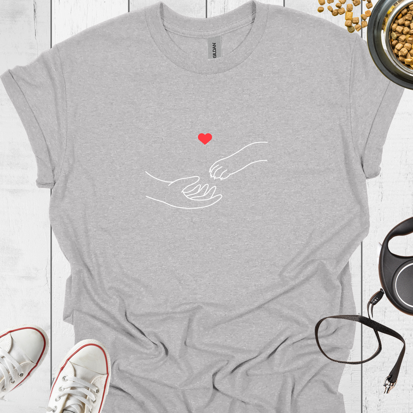 Hundeliebe Hand Pfote Herz T-Shirt – Großer Druck - Hundeliebe Mode